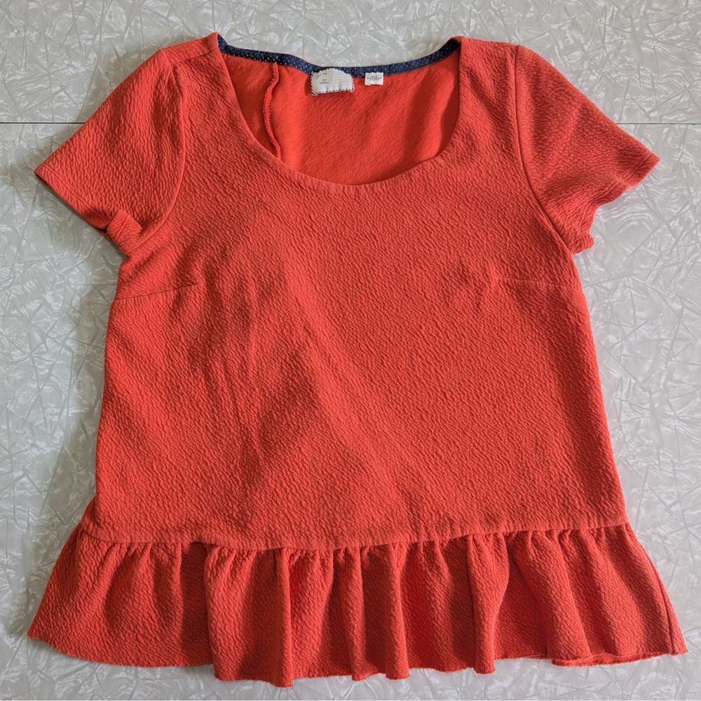 Anthropologie Postmark Orange‎ Textured Ruffle Back Peplum Top XS Short Sleeve